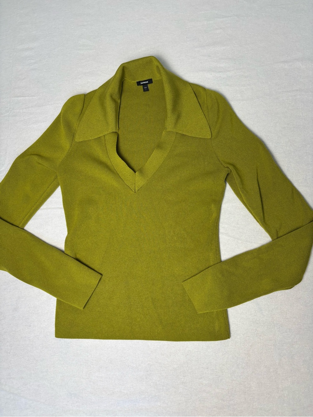 Express Olive Green Collared V-Neck Sweater